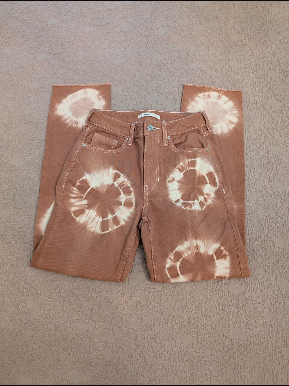 PacSun Tie-Dye Circle  Mom Jean - Brown & Cream